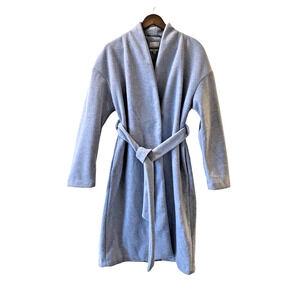 NEW: Cyrus Long Coat Belted Classic Corp Light Blue Warm Cozy Fuzzy Women L $198